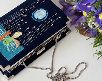 Embroidered Book bag clutch purse &quot;The Small Prince” - book clutch - 21 x 13 cm (8.3” x 5.1”)