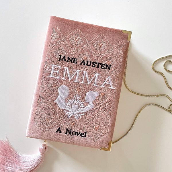 Embroidered Jane Austen Book Bag Clutch Purse Emma