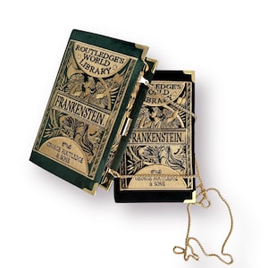 Pochette cartable brodée, Frankenstein, sac à main en or noir