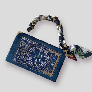 Bolsa clutch para livro Arabian Nights, bolsa novidade, crossbody, carteira de ombro em veludo azul com alça