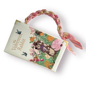 Cartable, amoureux des livres, porte-monnaie, lapin de velours, sac à main en lin beige