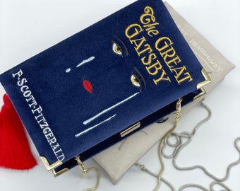 Book clutch purse, dark blue novelty bag, crossbody handbag The Great Gatsby