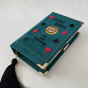 Bolsa clutch para livros, bolsa novidade bordada, transversal, carteira literária verde esmeralda