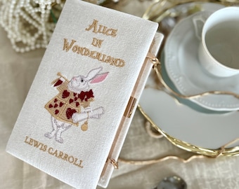 Boekentas clutch, Alice in Wonderland, witte trouwavondtas