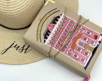 Embroidered book clutch purse handbag for birthday for her - The Grand Budapest book lover gift - cute small wooden pouch