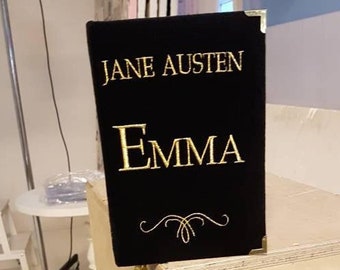 Borsa a pochette a libro - Jane Austen - EMMA - borsa in velluto nero - novità tote letteraria