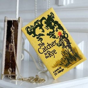 Bolsa clutch para livros, presente para amantes de livros, bolsa bordada personalizada, carteira literária e de novidades, amarela e preta