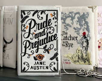 Book cover purse clutch bag, custom embroider crossbody handbag, Pride and Prejudice by Jane Austen