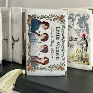 Bridal book clutch purse, embroidered novelty bag Little Women, wedding white