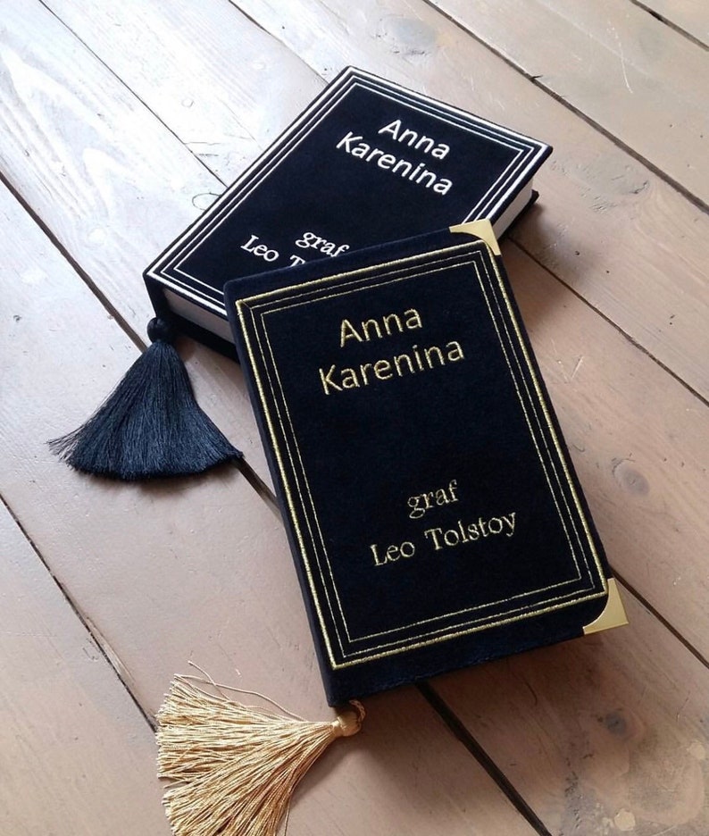 Embroidered Book Clutch Tote Anna Karenina Purple Etsy