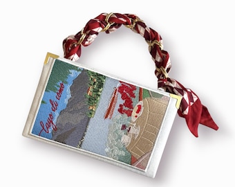 Como Italy embroidered book bag clutch, evening purse