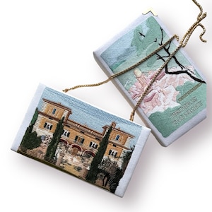 Cartera de mano tipo libro, bolso de novia con bordado de villa personalizado