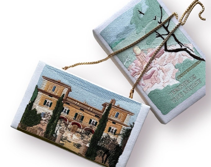 Book clutch, bridal purse with custom villa embroidery