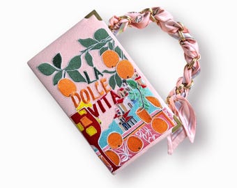 La Dolce Vita Italy embroidered book bag clutch, evening purse