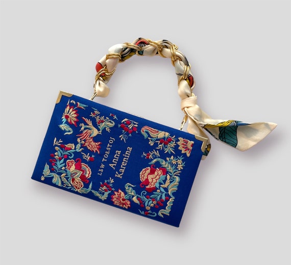 Book Clutch, Embroidered Novelty Bag Anna Karenina, Crossbody