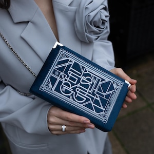 Great Gatsby, pochette cartable brodée, sac à main en velours bleu marine doré