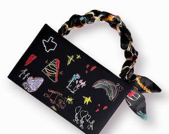 Custom Child Painting Embroidered Book Clutch, Book Purse, Book Bag