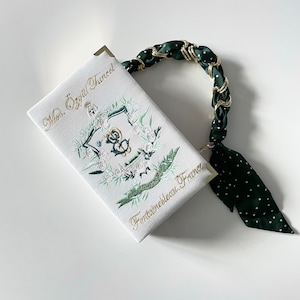 Pochette de livre brodée sac à main de mariée - sac à main vert blanc personnalisé