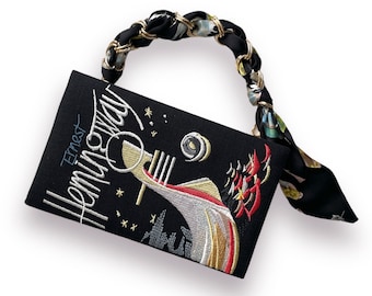 Book clutch, book lover gift Hemingway black
