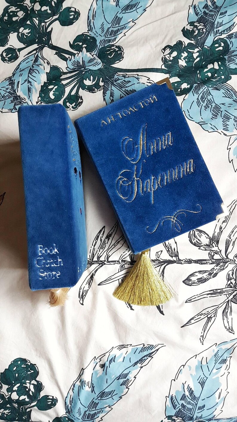 Embroidered Book Clutch Tote Anna Karenina Purple Etsy