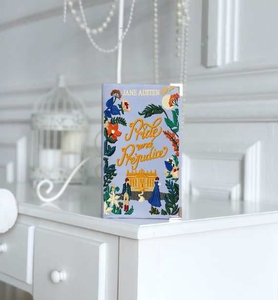 Personalized book cover clutch, women gift, purse, bag, embroidered blue velvet crossbody novelty handbag, for best friend, anniversary