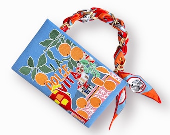 La Dolce Vita Italy embroidered book bag clutch, evening purse