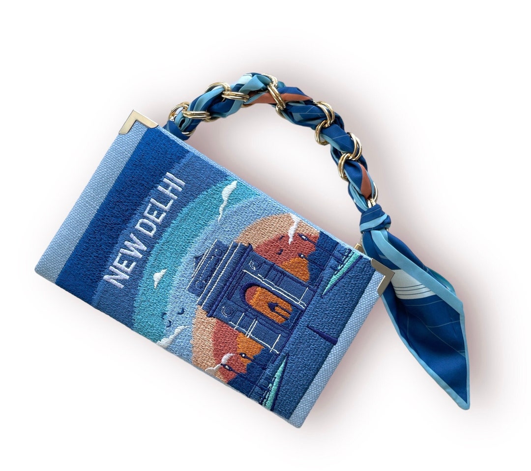 Book Clutch Purse, New Delhi India Embroidered Blue Evening Novelty Bag