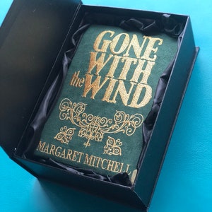 Embroidered book clutch- Gone with the Wind - Emerald green velvet version