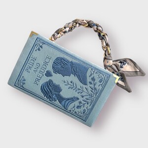 Pochette cartable bleu pâle brodée Orgues et préjugés, sac à main de soirée