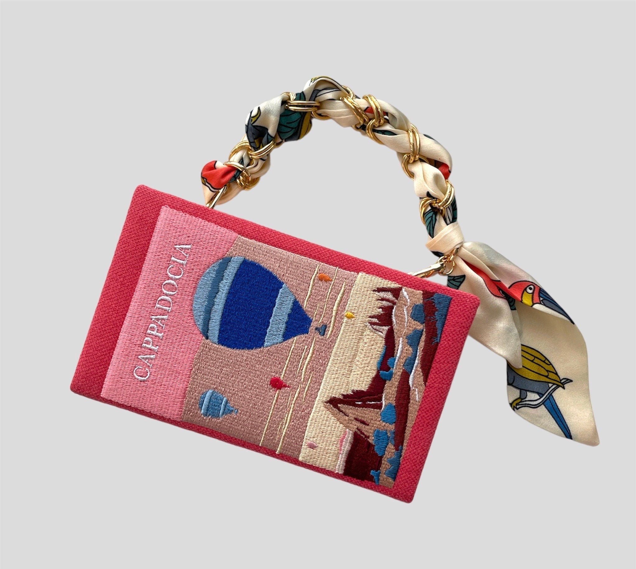 Book Clutch Purse, Cappadocia Balloons Embroidered Novelty Bag Book Clutch Purse, Cappadocia Balloons Embroidered Novelty Bag