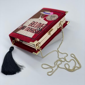 Clutch de livro bordada, nova bolsa de veludo vermelho, bolsa crossbody