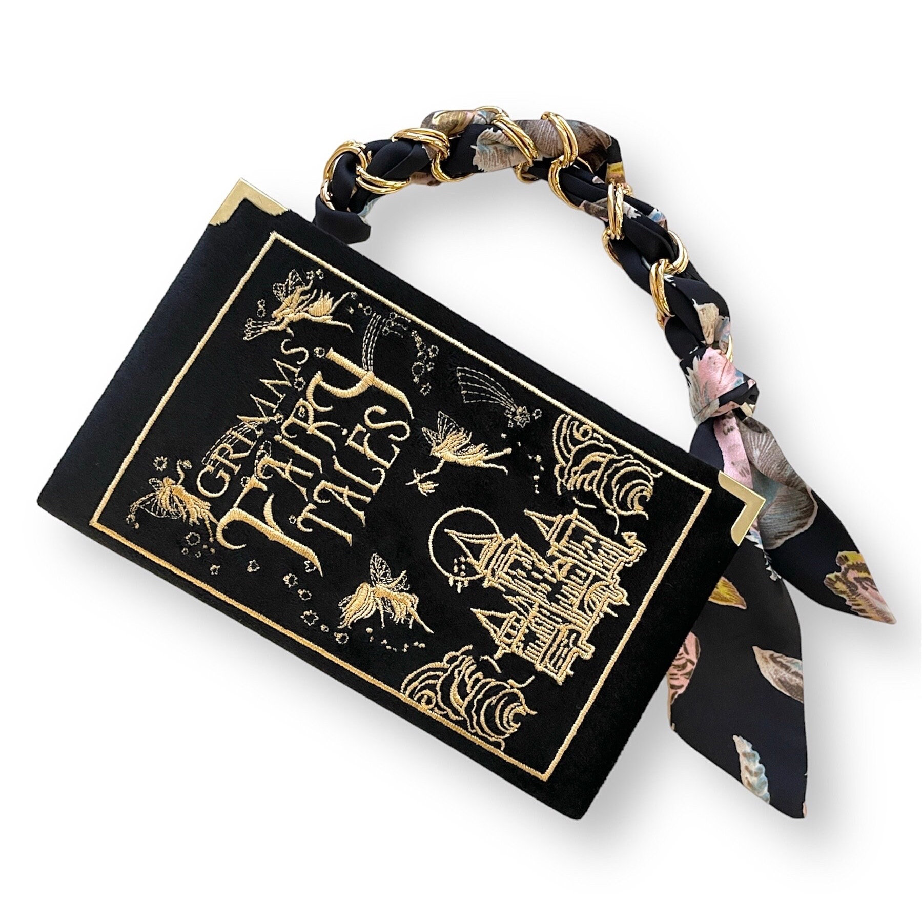 Embroidered Book Clutch, Novelty Bag Grimm's Fairy Tales Black