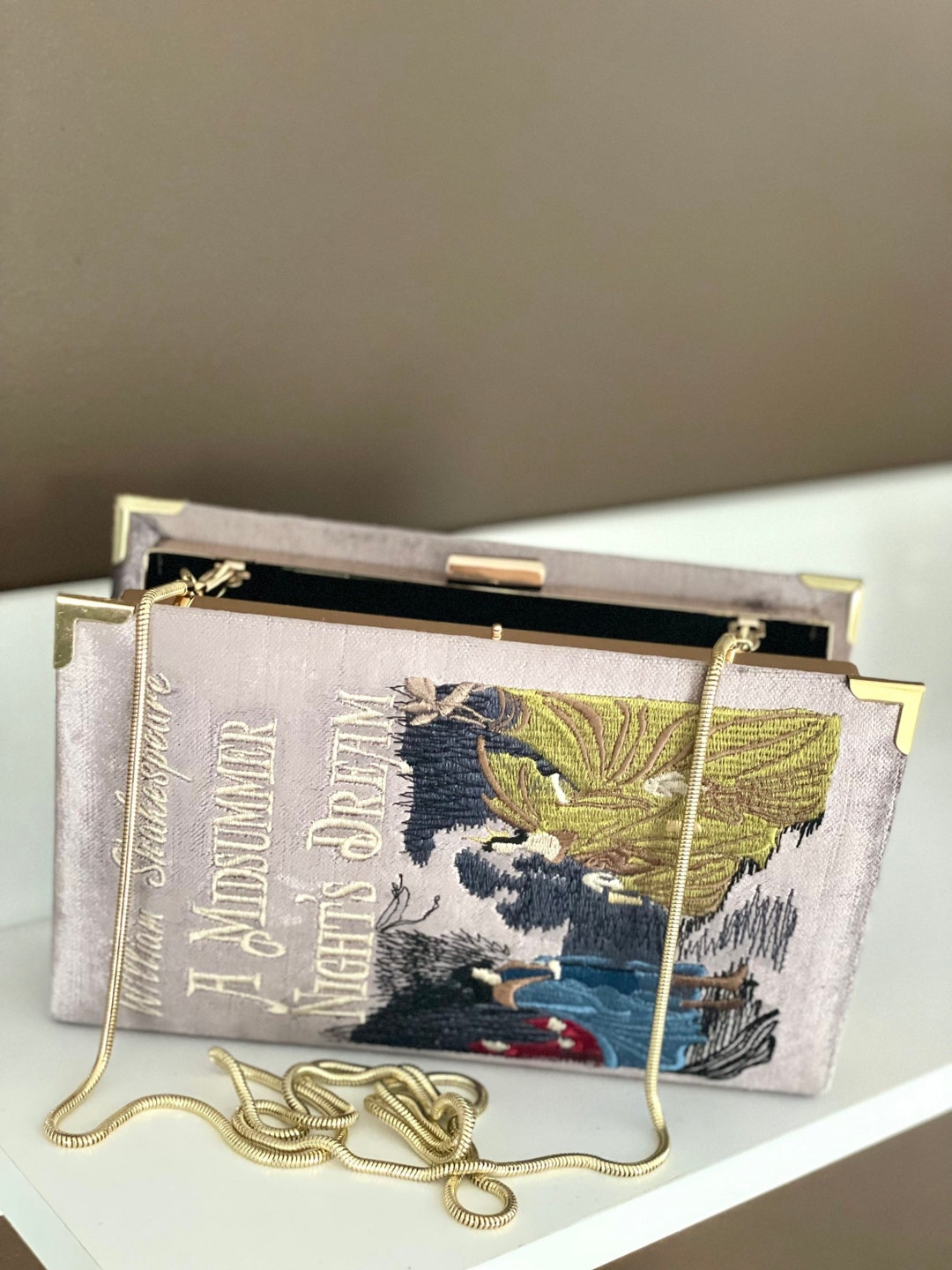 Embroidered Book Clutch Novelty Bag William Shakespeare Etsy