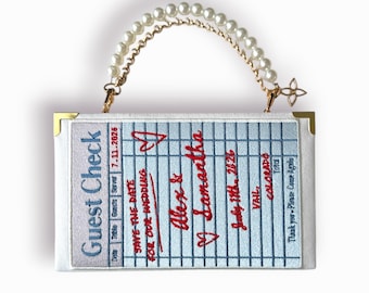 Bride Bag in White Linen - Unique Guest Check Embroidered Book Purse With Your Initials And Pearls
