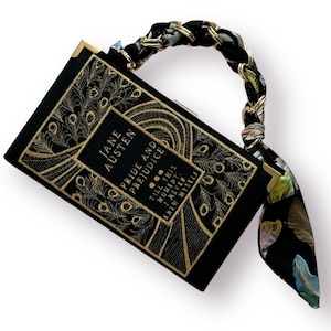 Pochette cartable brodée Orgueil et Préjugés, sac à main noir