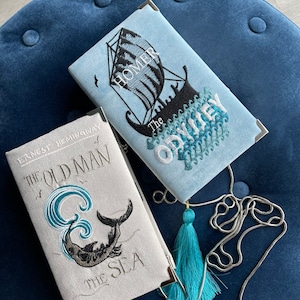 Bestickte Buch Clutch ODYSSEY Geldbörse, handgemachte Samt Seide Handtasche, Frauen Accessoires Bücherwurm Geschenk Damentasche