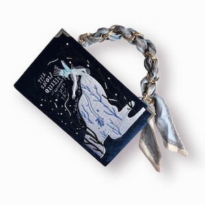 The Snow Queen navy blue evening purse, embroidered book bag clutch