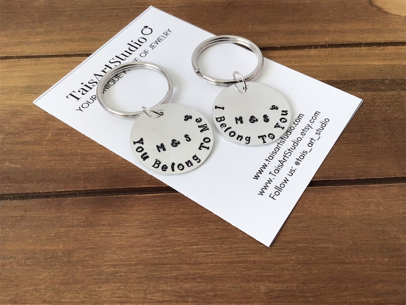 Personalized Hand Stamped Keychains I Belong to You Couples Gift Couples Gift You Belong to Me Valentine\u2019s Couples Matching Keychains