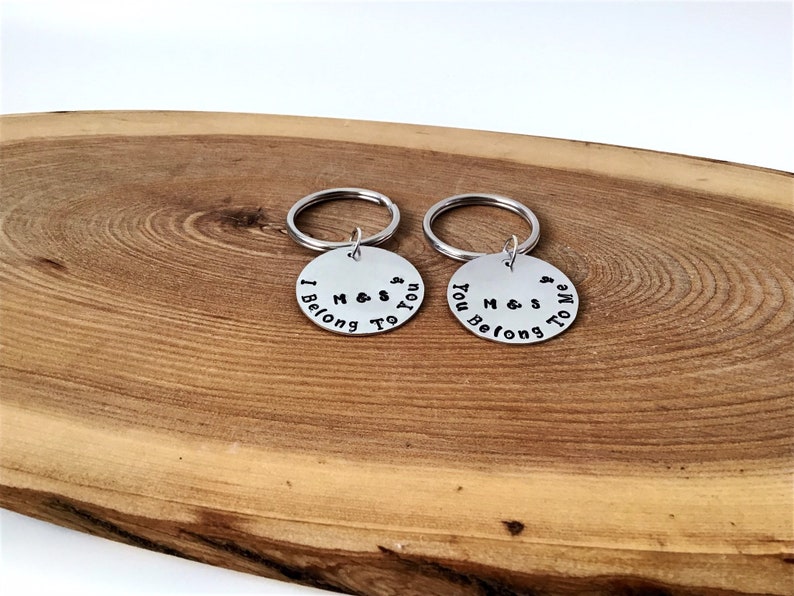 Personalized Hand Stamped Keychains I Belong to You Couples Gift Couples Gift You Belong to Me Valentine\u2019s Couples Matching Keychains