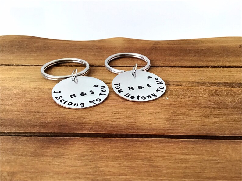 Personalized Hand Stamped Keychains I Belong to You Couples Gift Couples Gift You Belong to Me Valentine\u2019s Couples Matching Keychains