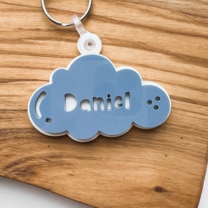 Cloud keychain, Cloud bag tag, Luggage tag, Kids backpack tag, 3D keychain, Acrylic name bag tag, Party favor, Diaper bag tag, Lunch box tag