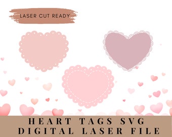 Valentine's Day Svg file, Glowforge Valentine's Day Cut file, Glowforge svg, Laser cutter svg, Valentine's Day Doily Heart tag svg, Tag svg