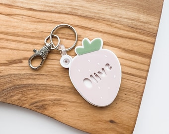 Strawberry keychain, Strawberry bag tag, Luggage tag, Kids backpack tag, 3D keychain, Acrylic name bag tag, Party favor, Diaper bag tag