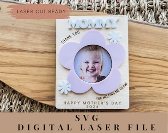 Moederdag koelkastmagneet, Moederdagcadeau, Glowforge lasergesneden, Oma fotomagneet, Moeder fotomagneet, SVG laserbestand, Daisy frame