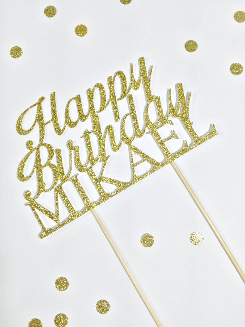 Gold Glitter Happy Birthday Cake Topper | Etsy