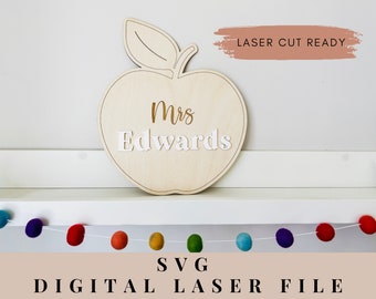 Teacher apple sign svg, Teacher appreciation gift, Personalized apple sign laser cut file, Teacher apple svg glowforge, Teacher gift svg