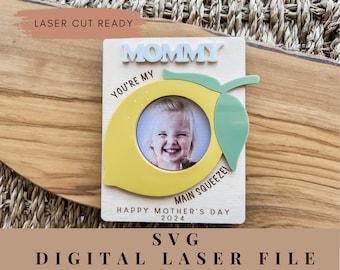Moederdag koelkastmagneet, Moederdagcadeau, Glowforge lasergesneden, Oma fotomagneet, Moeder fotomagneet, SVG laserbestand, Citroen foto