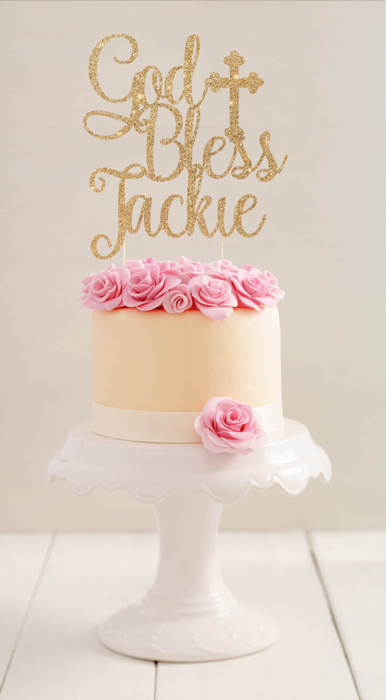 Custom Personalized Baptism Cake Topper God Bless Cake Etsy
