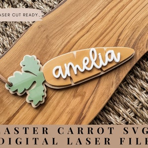 Fichier de découpe laser carotte de Pâques, fichier glowforge d'étiquette de panier de Pâques, svg de Pâques carotte, fichier découpé au laser, fichier découpé au laser de panier de Pâques, Glowforge