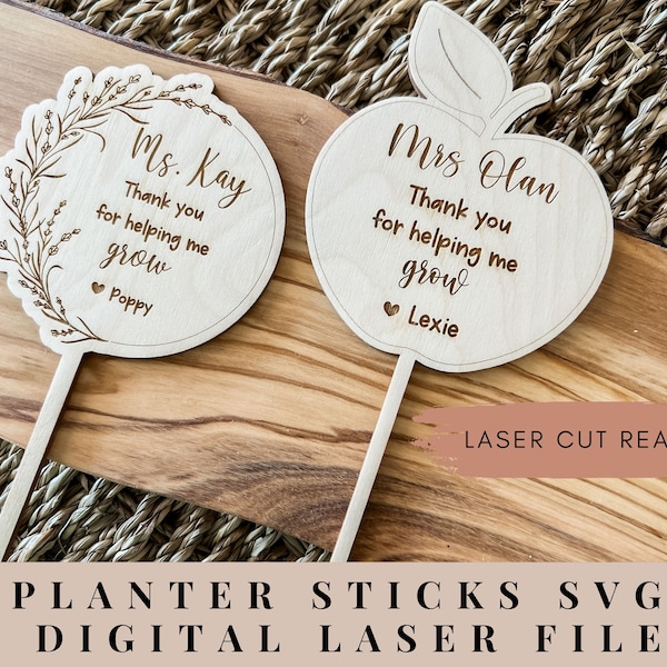 Thank you for helping me grow svg glowforge, Teacher plant stake, Gift for teacher, Teacher appreciation gift, End of year teacher gift